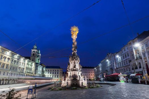 Column on Hauptplatz in Linz. Linz, Upper Austria, Austria.