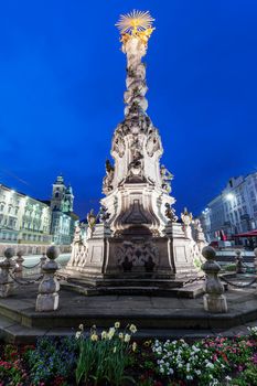 Column on Hauptplatz in Linz. Linz, Upper Austria, Austria.