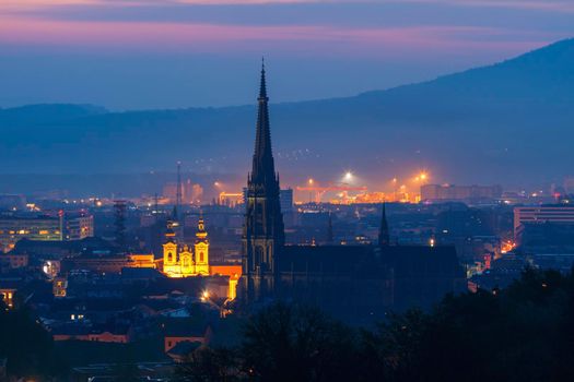 Linz panorama at sunrise. Linz, Upper Austria, Austria.