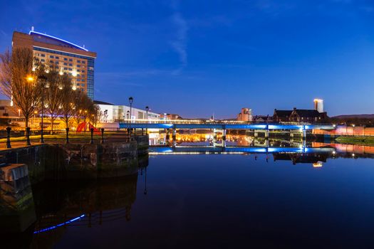 Belfast architecture along River Lagan. Belfast, Northern Ireland, United Kingdom.