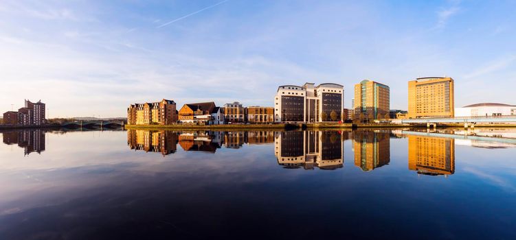 Belfast architecture along River Lagan. Belfast, Northern Ireland, United Kingdom.