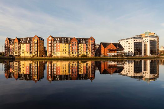 Belfast architecture along River Lagan. Belfast, Northern Ireland, United Kingdom.