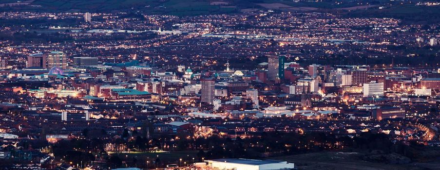 Aerial panorama of Belfast. Belfast, Northern Ireland, United Kingdom.
