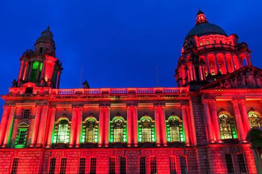Illuminated Belfast City Hall. Belfast, Northern Ireland, United Kingdom.
