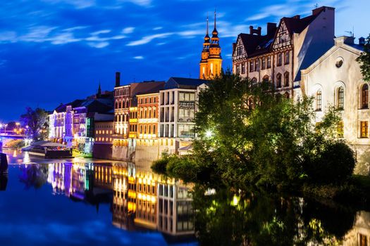 Old town of Opole across Oder River. Opole, Opolskie, Poland.