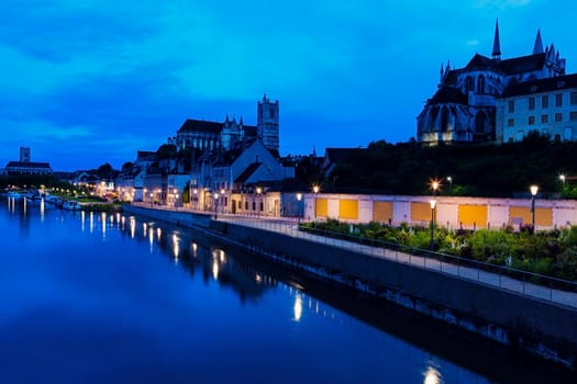 Auxerre along Yonne River. Auxerre, Burgundy, France