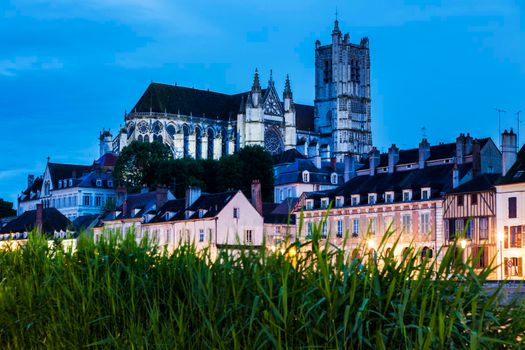 Auxerre Cathedral across Yonne River. Auxerre, Burgundy, France