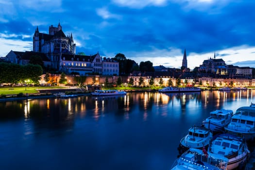 Auxerre along Yonne River. Auxerre, Burgundy, France