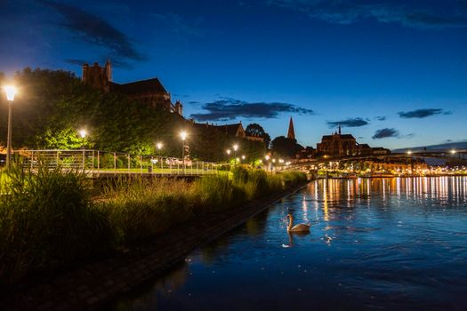 Auxerre along Yonne River. Auxerre, Burgundy, France