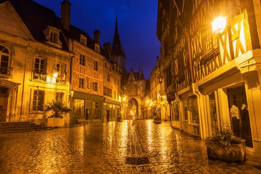 Auxerre Clock Tower during rainy morning. Auxerre, Burgundy, France