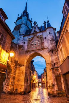 Auxerre Clock Tower at night. Auxerre, Burgundy, France