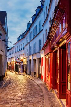 Streets of Montmarte at night. Paris, France.