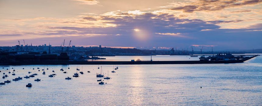 Panorama of Brest at sunrise. Brest, Brittany, France.