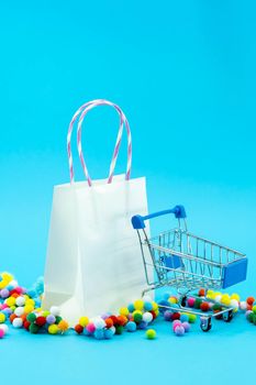 Shopping bag with shopping cart. On sale concept. Shopping concept for online store and mall sale
