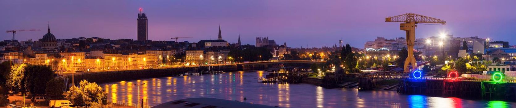 Sunrise in Nantes - panoramic view of the city. Nantes, Pays de la Loire, France