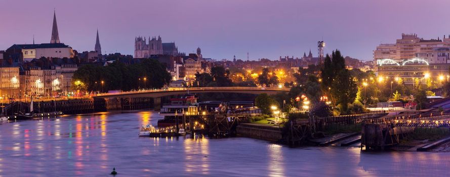 Panorama of Nantes at sunrise. Nantes, Pays de la Loire, France.