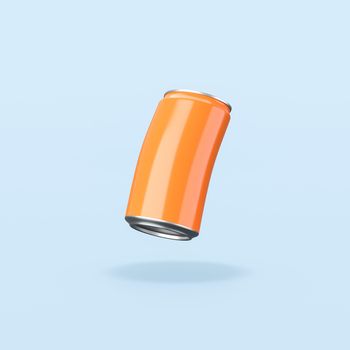 Cartoon Orange Drink Can Isolated on Flat Blue Background with Shadow 3D Illustration