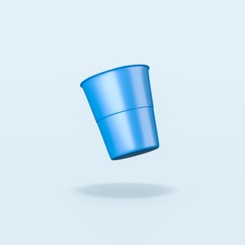 Plastic Blue Bin Isolated on Flat Blue Background with Shadow 3D Illustration