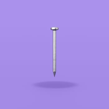 One Nail Isolated on Flat Purple Background with Shadow 3D Illustration