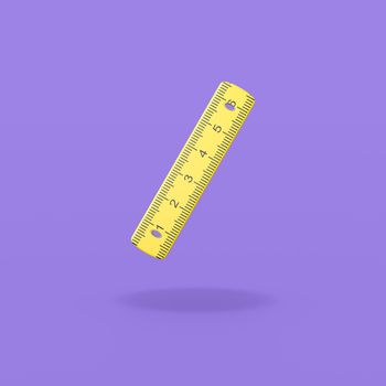 Yellow Cartoon Carpenter's Ruler Isolated on Flat Purple Background with Shadow 3D Illustration