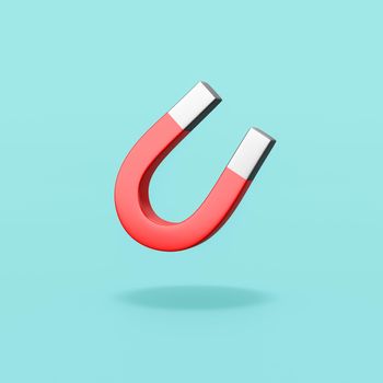 Cartoon Red Magnet Isolated on Flat Blue Background with Shadow 3D Illustration