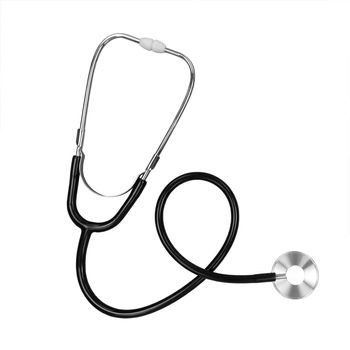 Black stethoscope isolated on a white background. Stock photo.