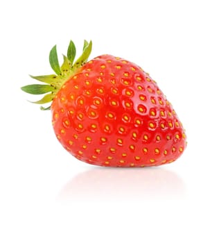 Strawberry isolated on a white background with shadow and reflection.