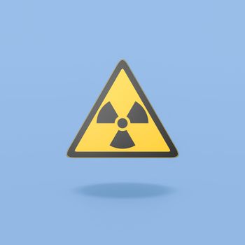 Ionizing Radiation Hazard Symbol Isolated on Flat Blue Background with Shadow 3D Illustration