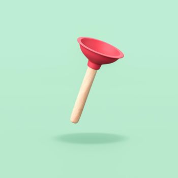 Cartoon Rubber Plunger Isolated on Flat Green Background with Shadow 3D Illustration