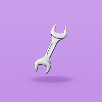 Metallic Wrench Isolated on Flat Purple Background with Shadow 3D Illustration