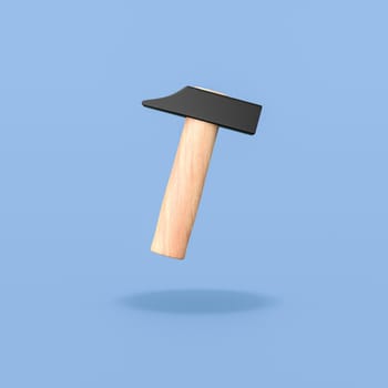 Cartoon Hammer Isolated on Flat Blue Background with Shadow 3D Illustration