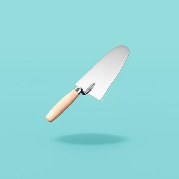 One Trowel with Wooden Handle Isolated on Flat Blue Background with Shadow 3D Illustration