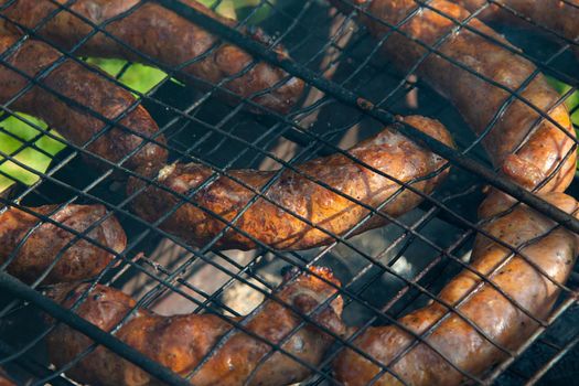 Charcoal grilled sausages. B-B-Q