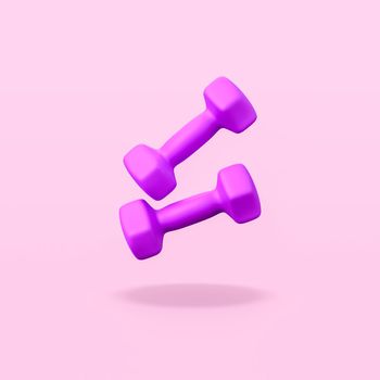 A Pair of Purple Dumbbells Isolated on Flat Pink Background with Shadow 3D Illustration
