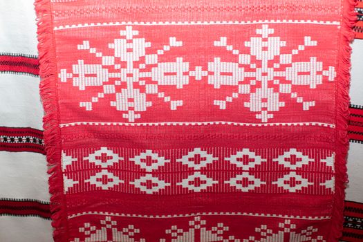 Slavic rushnyks. Canvases of fabric with national Belarusian Russian Ukrainian pattern. Embroidery.