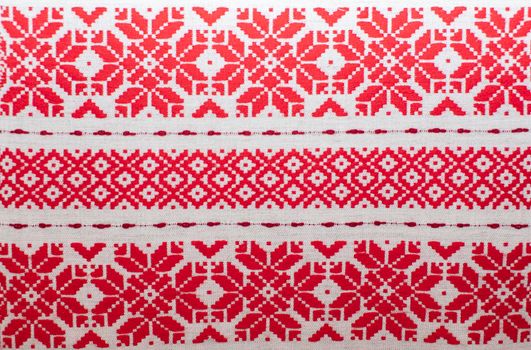 Slavic rushnyks. Canvases of fabric with national Belarusian Russian Ukrainian pattern. Embroidery.