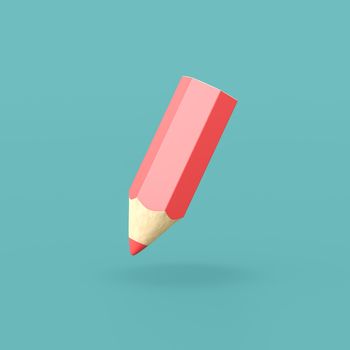 Funny Wooden Red Crayon on Blue Background 3D Illustration