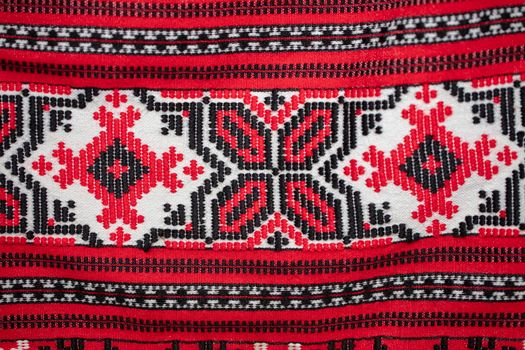 Slavic rushnyks. Canvases of fabric with national Belarusian Russian Ukrainian pattern. Embroidery.