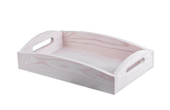White wooden box on a white background. Tray.