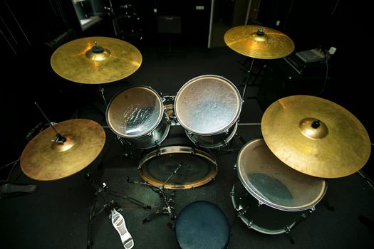 Percussion musical instrument top view.Drums