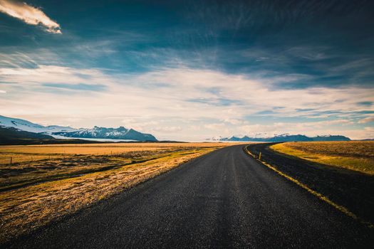 Beautiful road in the incredible landscapes of Iceland