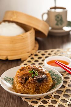 Dim Sum Loh Mai Kai Steamed Glutinous Rice with chicken mushrooms and sausage