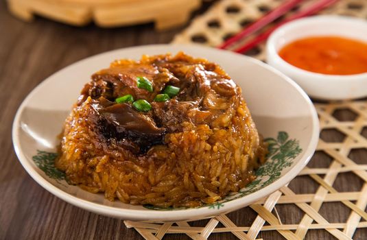 Dim Sum Loh Mai Kai Steamed Glutinous Rice with chicken mushrooms and sausage