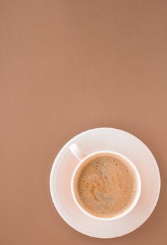 Drinks menu, italian espresso recipe and organic shop concept - Cup of hot coffee as breakfast drink, flatlay cups on beige background