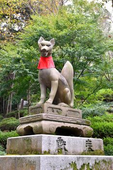 Fox statue in Fushimi Inari Taisha Shrine in Kyoto Japan