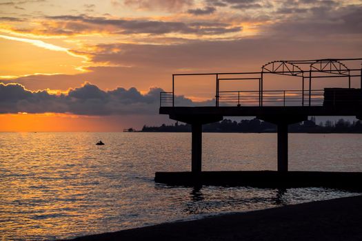 Seascape with beautiful sunsets and silhouettes.