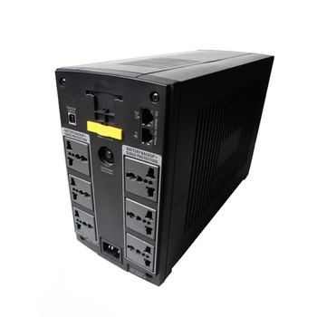 black UPS (Uninterruptible Power Supply) on white background