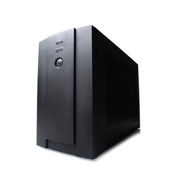 black UPS (Uninterruptible Power Supply) on white background