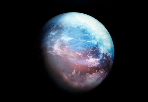Image of planet earth on black background. Colourful, blue sea clouds