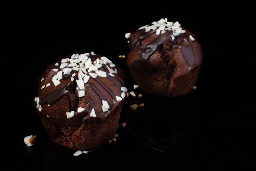 Chocolate muffin on a dark background